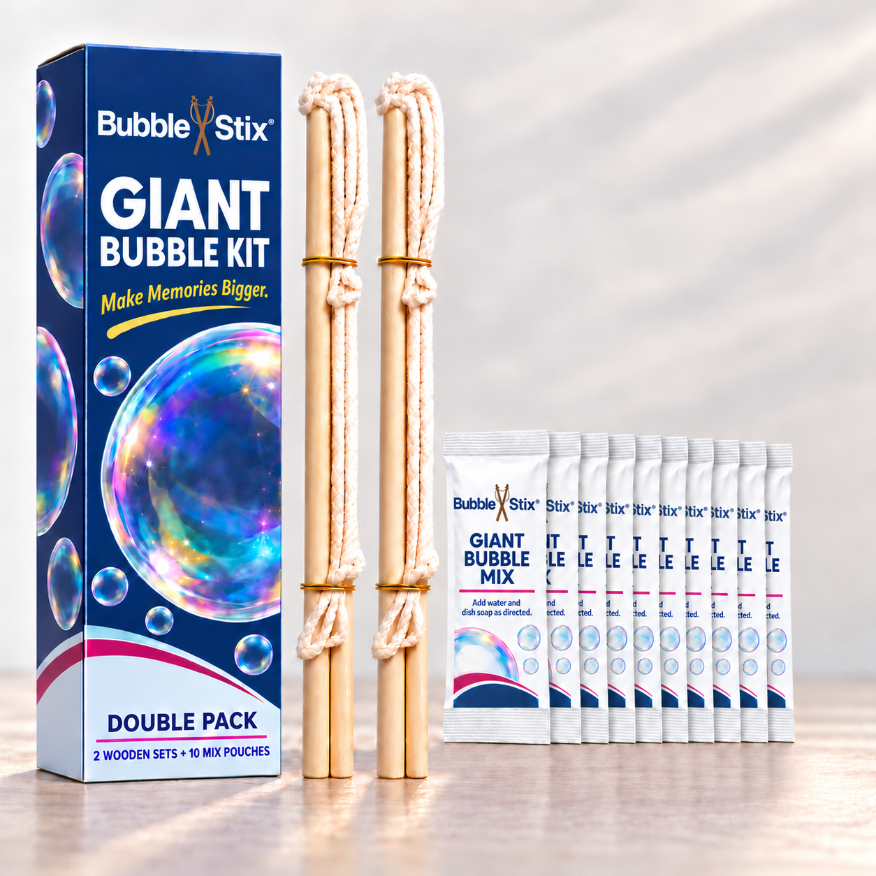 Double Pack BubbleStix branded packaging and included equipment